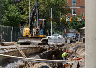 Work continues on the sewer line upgrade along Waverly Avenue. The project is expected to be completed in August. Photo taken July 18, 2017
