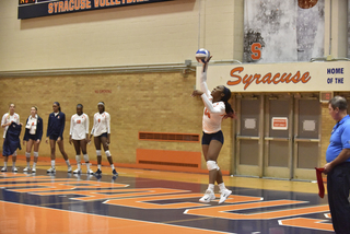 Jalissa Trotter serves the ball. She had a service ace in the win.