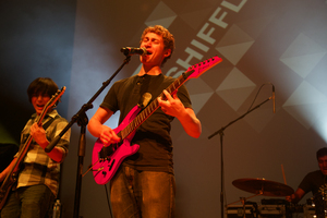 (From left) Shaune Killough and Alex Ganes are two of the five members of the “bubblegum synth rock” band Shiffley. The group will perform at Quinnipiac University in November.