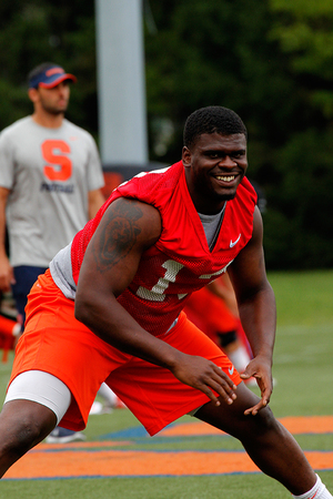 Junior defensive end Ron Thompson was out of a walking boot for the first time in over a week at Tuesday’s practice.