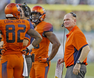 Scott Shafer and Pat Narduzzi are old colleagues and friends from when they coached together at URI and NIU. Now they will face off against each other on Saturday. 