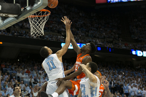 Tyler Roberson grabbed eight rebounds in the first half against North Carolina but only three in the second half. Roberson scored nine points after playing only 14 minutes in Syracuse's last game. 