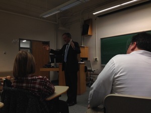 Steve Williams addresses the audience in Bowne Hall on Wednesday night, where he discussed issues with campaign finance.