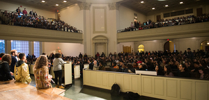 Students gathered Wednesday night in Hendricks Chapel after the suspension of Theta Tau. 