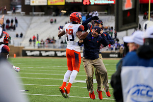 Andre Cisco, pictured against Boston College, had seven interceptions this season for the Orange.