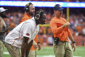 Dino Babers coaches his team against Clemson. 