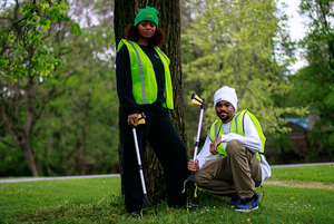 Ecothot’s Donnie Monk (Left) and Puji San collected 14 bags of trash at Thornden Park on April 17 with about 50 other volunteers. 