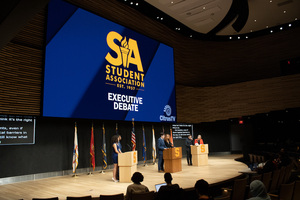 The candidates debated issues facing the student body, which ranged from dining hall access and affordability to mental health services.