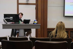 Student Association President William Treloar, who is also a member of the working group, moderated Tuesdays Freedom of Speech Town Hall. 