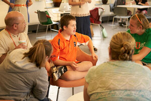 InclusiveU students, families and community members attend a 2015 welcome event. At the time, the program had only been on Syracuse University's campus for one year.