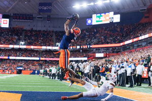 SU wide receiver Jackson Meeks tallied his fifth game with 100 or more yards Saturday, racking up a team-high seven catches and two touchdowns.