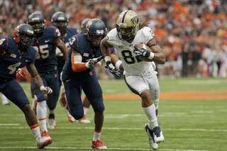 Panther tight end Manasseh Garner runs by the SU defense.