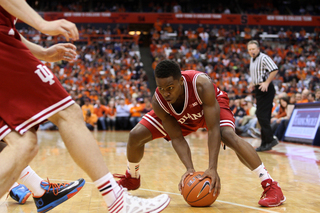 Indiana guard Yogi Ferrell scoops up a loose ball.