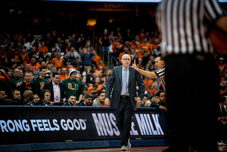 Miami head coach Jim Larranaga was called with a technical foul in the second half, when SU outscored the Hurricanes 41-24.  