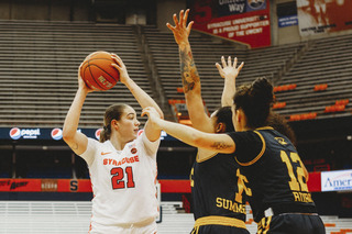 Emily Engstler went 0-for-11 from the field, her lowest output of the season, but tied for the team lead with five assists.